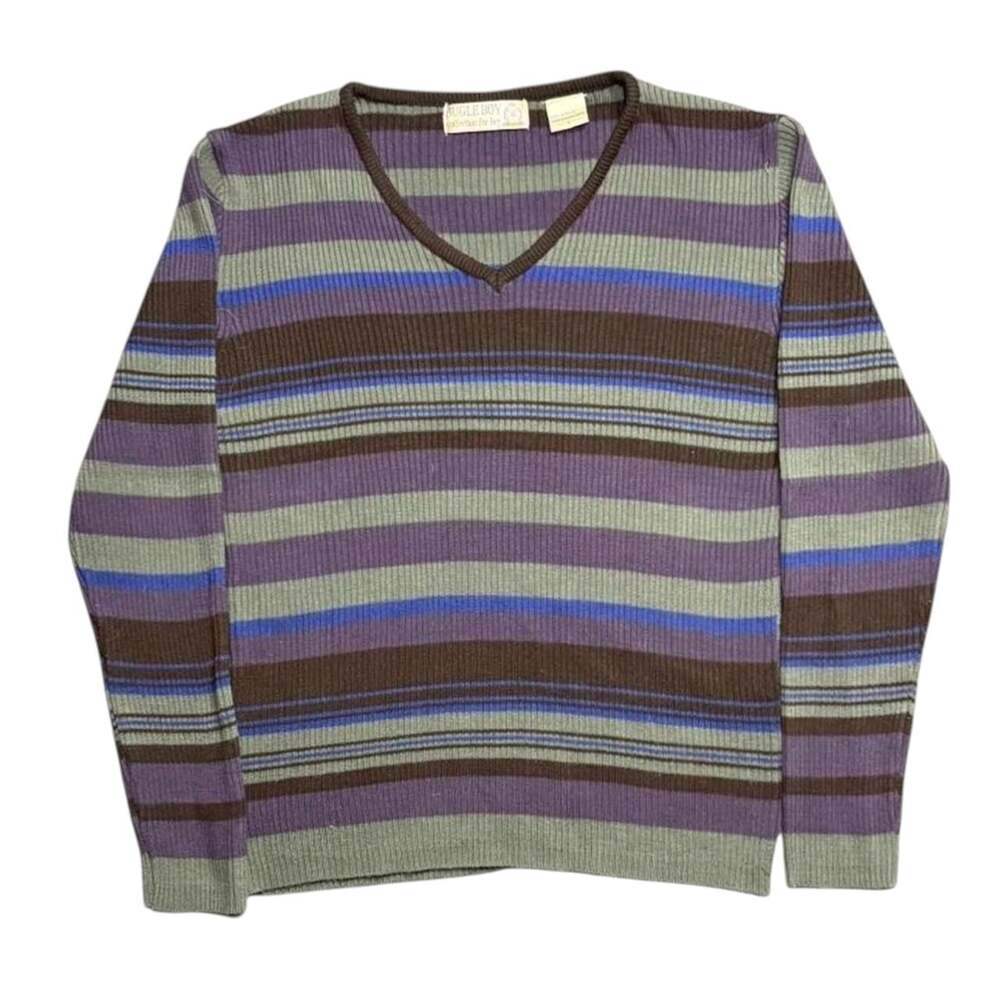 Bugle Boy Collection for Her Vintage Multi-Striped V-Neck Knit Sweater Size L